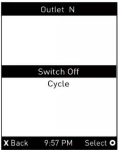 Outlet N Switch Off Cycle X Back 9:57 PM Select ●
