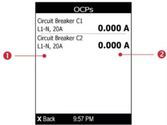 OCPs Circuit Breaker C1 L1-N, 20A 0.000 A Circuit Breaker C2 L1-N, 20A 0.000 A X Back 9:57 PM
