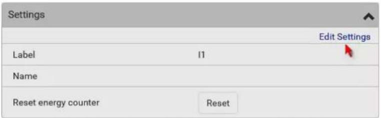 Settings Edit Settings Label 11 Name Reset energy counter Reset