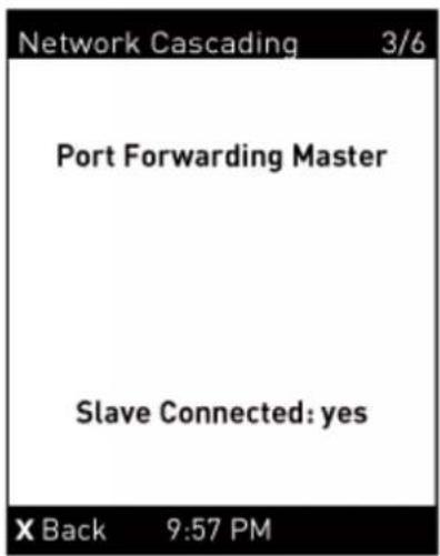 Network Cascading 3/6 Port Forwarding Master Slave Connected: yes X Back 9:57 PM