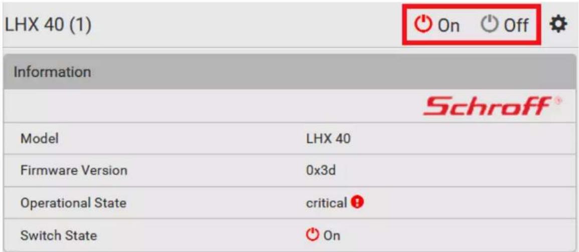 LHX 40 (1) On Off Information Schroff® Model LHX 40 Firmware Version 0x3d Operational State critical Switch State On