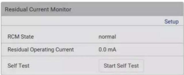 Residual Current Monitor Setup RCM State normal Residual Operating Current 0.0 mA Self Test Start Self Test