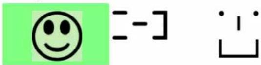 Simple graphic with a smiley face and a bracket symbol, possibly representing a sentiment or visual recognition concept.