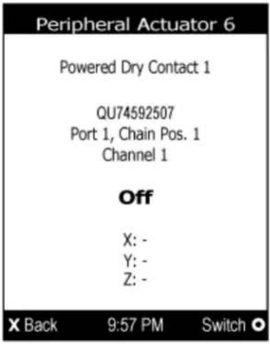 Peripheral Actuator 6 Powered Dry Contact 1 QU74592507 Port 1, Chain Pos. 1 Channel 1 Off X: - Y: - Z: -