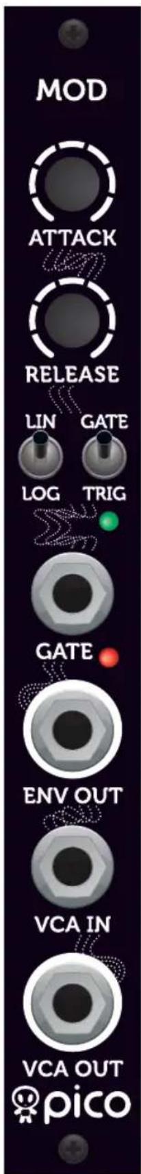 MOD ATTACK RELEASE LIN GATE LOG TRIG GATE ENV OUT VCA IN VCA OUT pico