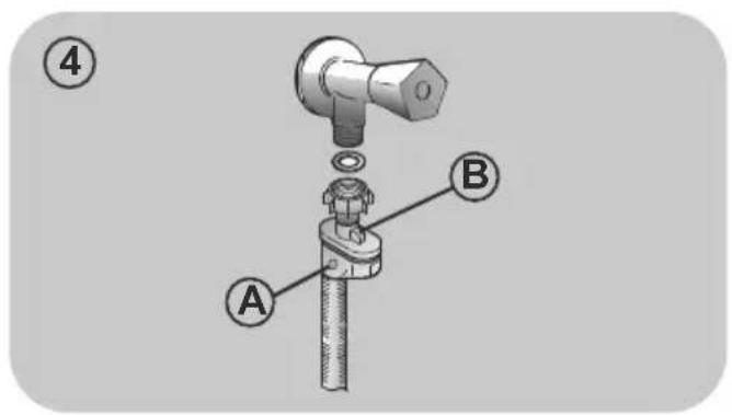 Technical diagram of a mechanical assembly with labeled parts A, B, and numbered figure 4