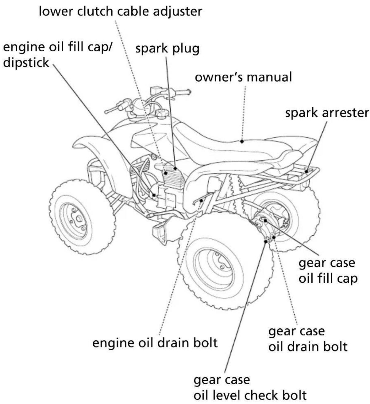 Honda TRX250X (2014) - Maintenance Component Locations - 1