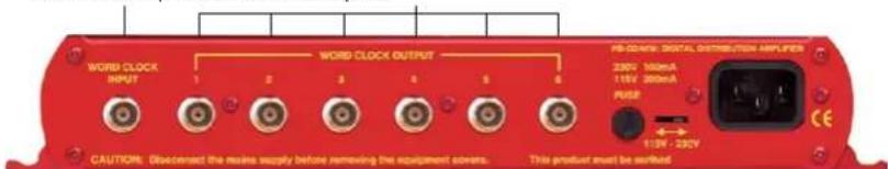 WORD CLOCK INPUT WORD CLOCK OUTPUT CAUTION: Disconnect the mains supply before removing the equipment covers. This product must be worked PS-DCAM: DIGITAL DISTRIBUTION AMPLIERS 230V 100mA 115V 200mA Pulse 115V 200V CE