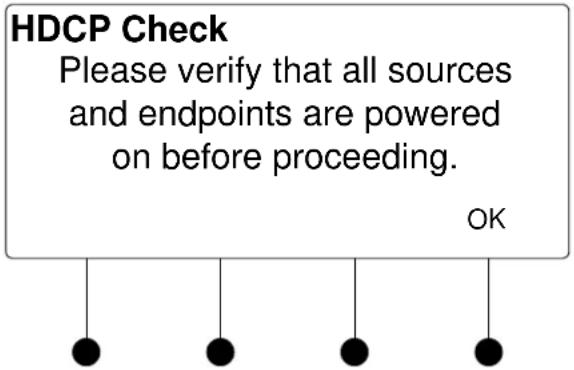HDCP Check Please verify that all sources and endpoints are powered on before proceeding. OK