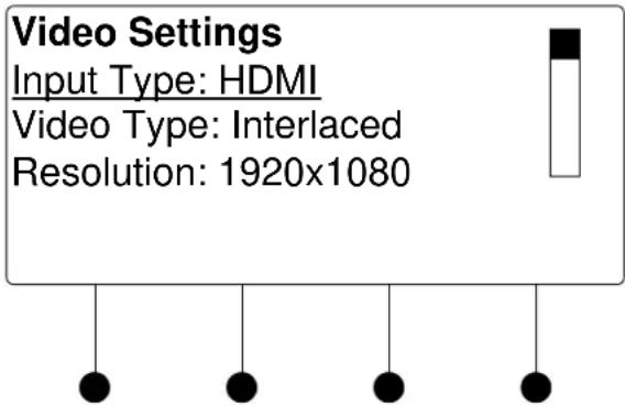 Video Settings Input Type: HDMI Video Type: Interlaced Resolution: 1920x1080