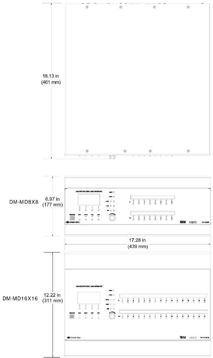 18.13 in (461 mm) DM-MD8X8 6.97 in (177 mm) 17.28 in (439 mm) DM-MD16X16 12.22 in (311 mm)