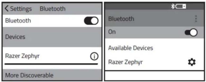 Settings Bluetooth Bluetooth Devices Razer Zephyr More Discoverable Bluetooth On Available Devices Razer Zephyr