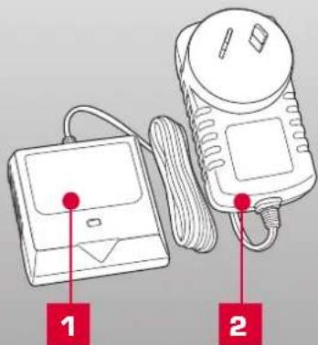Diagram showing two electronic devices labeled 1 and 2, with red arrows pointing to their respective components.