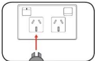 Diagram showing two electrical socket outlets with a red arrow pointing to one outlet, connected to a plug.