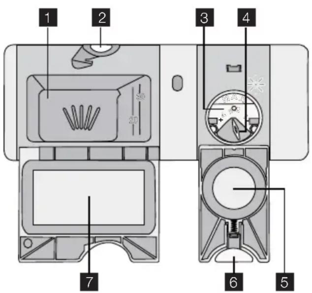 Technical diagram of a device with numbered parts, likely an optical or mechanical component layout
