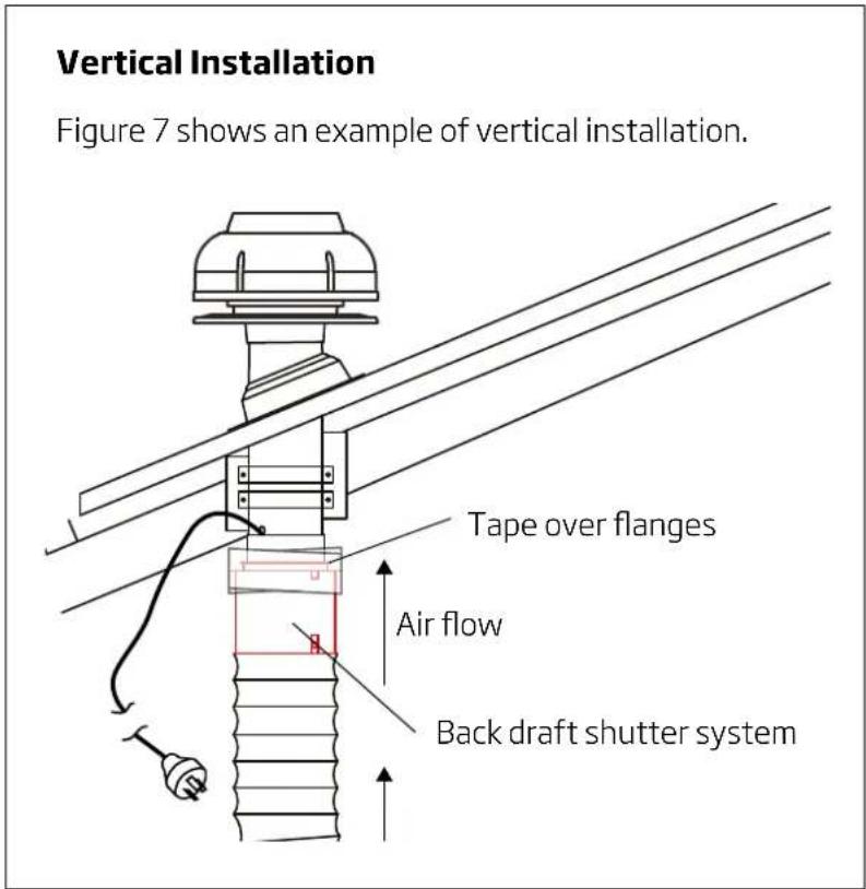 Vertical Installation Figure 7 shows an example of vertical installation. Tape over flanges Air flow Back draft shutter system