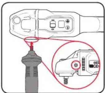 Diagram showing a mechanical device with a close-up inset highlighting a specific component, likely for assembly or inspection.