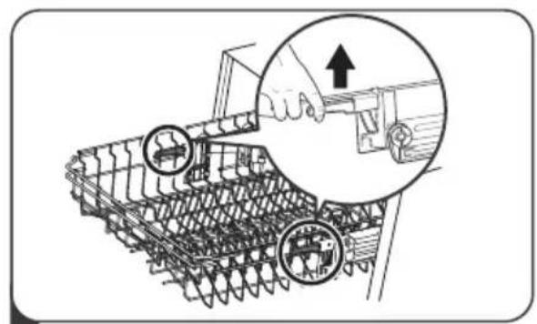 Technical diagram showing a mechanical device with labeled parts and an arrow indicating assembly or operation.