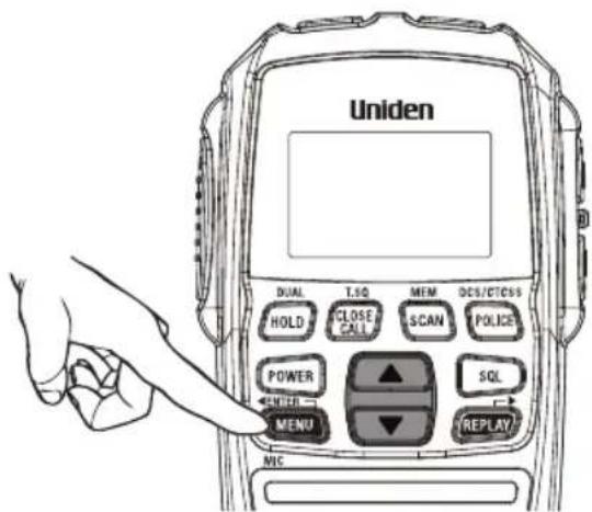 Uniden DUAL T.SQ MEM DCS/CTCS HOLD CLOSE CALL SCAN POLICE POWER SQL ENTED MENU REPLAY MIC