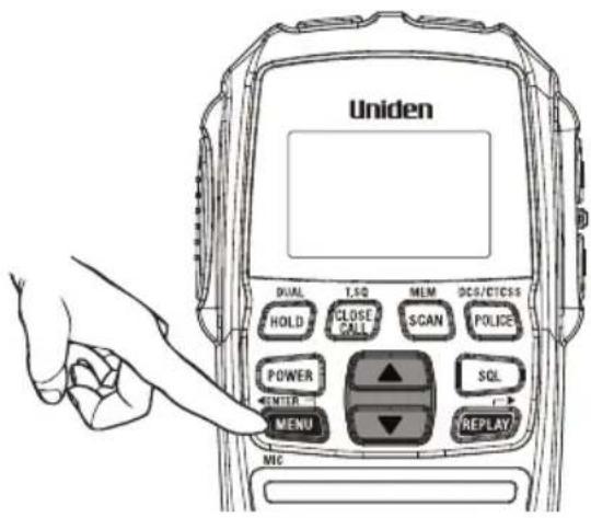 Uniden DUAL T.SQ MEM OCS/ICSS HOLD CLOSE CALL SCAN POLICE POWER SQL ENTER MENU REPLAY MIC