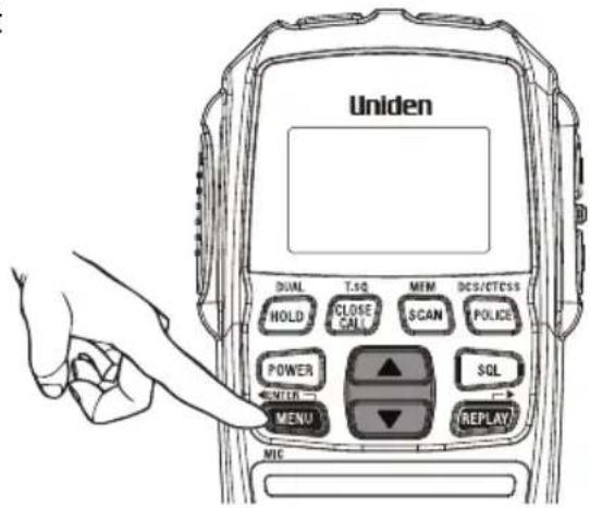 Uniden DUAL T.SQ MEM DCS/CTCSS HOLD CLOSE CAN SCAN POLICE POWER SQL ENTER MENU REPLAY MIC