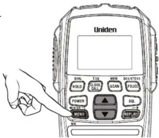 Uniden DUAL T.SG MEM DOS/CTCSS HOLD CLOSE CALL SCAN POLICE POWER SQL MENU REPLAY MIC