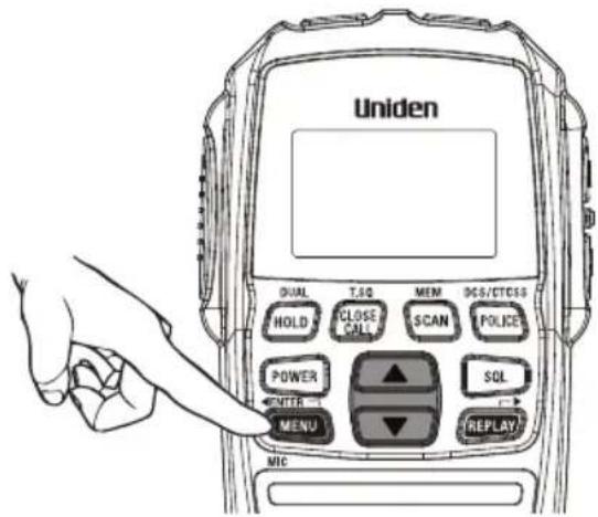 Uniden DUAL T.SQ MEN 0CS/CTCSS HOLD CLOSE CAN SCAN POLICE POWER SQL ENTR MENU REPLAY MIC