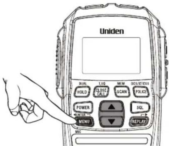 Uniden DUAL T.SQ MEM OCS/CICSS HOLD CLOSE CAN SCAN POLICE POWER SQL ENTER MENU REPLAY MIC