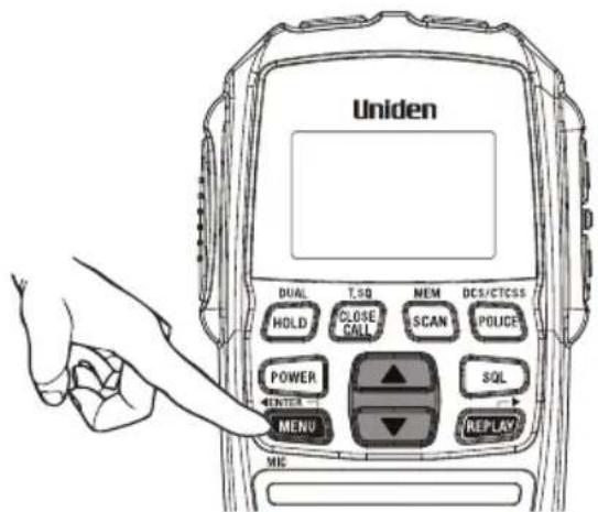 Uniden DUAL T.SQ MEM DCS/CTCSS HOLD CLOSE CALL SCAN POLICE POWER SQL ENTER MENU REPLAY ME