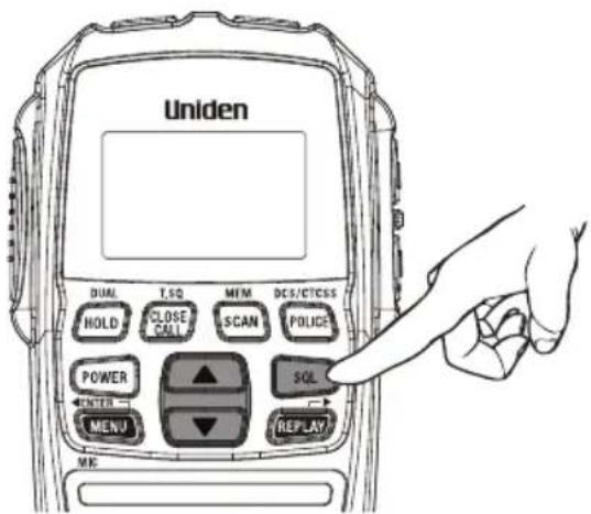 Uniden DUAL T.SQ MEM DCS/CTCSS HOLD CLOSE CALL SCAN POLICE POWER SQL ENTER MENU REPLAY MK