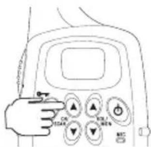Diagram of a control panel with labeled buttons and a hand pointing to the left side.