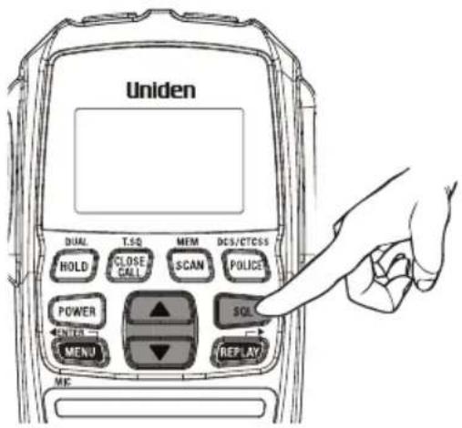 Uniden DUAL T.SQ MEM DES/CTCSS HOLD CLOSE CALL SCAN POLICE POWER SOL ENTER MENU REPLAY ME