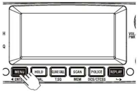H Q VOL PWR MENU HOLD CLOSE CALL SCAN POLICE REPLAY ← ENTER VAL T.SQ MEM DCS/CTCSS