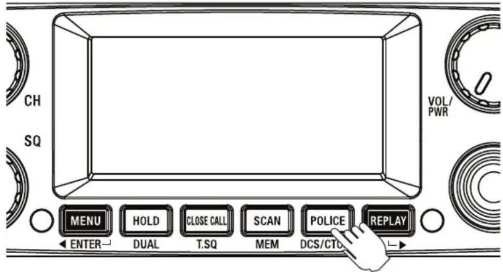 CH SQ VOL/ PWR MENU HOLD CLOSE CALL SCAN POLICE REPLAY ENTER DUAL T.SQ MEM DCS/CTC