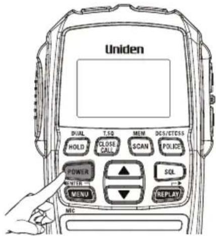 Uniden DUAL T.SQ MEM DCS/CTCSS HOLD CLOSE SCAN POLICE POWER SQL ENTER MENU REPLAY MIC