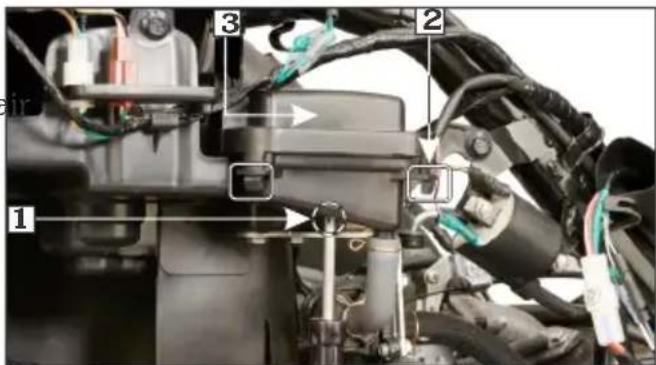 Labeled mechanical assembly diagram showing components numbered 1 to 3 with visible wiring and connectors