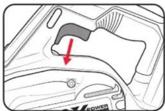 Diagram showing a car interior with a red arrow indicating a downward force or force direction, labeled 'POWER' and an arrow pointing to the bottom.