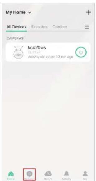 My Home All Devices Favorites Outdoor CAMERAS kc420ws Outlooker Activity detected 40 min ago Home Smart Activity File
