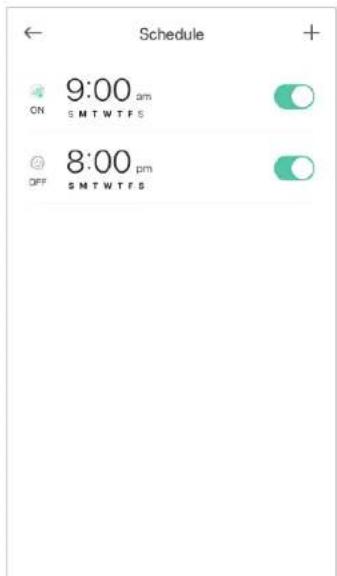 Schedule 9:00 pm ON SMTWTF S 8:00 pm OFF SMTWTF S
