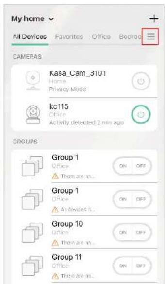 My home All Devices Favorites Office Bedroom CAMERAS Kasa_Cam_3101 Home Privacy Mode kc115 Office Activity detected 2 min ago GROUPS Group 1 Office There are no... Group 1 Office All devices n... Group 10 Office There are no... Group 11 Office There are no...