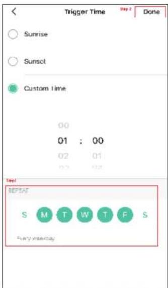 Trigger Time Sunrise Sunset Custom Time 00 01 : 00 02 01 03 02 Time! RESET S M T W T F S EASY PRAKAY