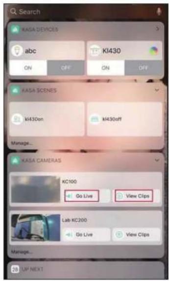 CL Search KASA DEVICES abc KI430 ON OFF ON OFF KASA SCENES KI430on KI430off Manage... KASA CAMERAS KC100 Go Live View Clips Lab KC200 Go Live View Clips Manage... UP NEXT