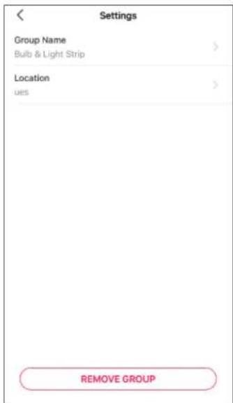 Settings Group Name Bulb & Light Strip Location ues REMOVE GROUP