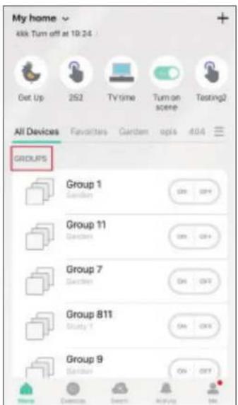 My home 4kk Turn off at 10:24 Get Up 252 TV time Turn on scene Testing2 All Devices Favorites Garden opts 404 GROUPS Group 1 Garden Group 11 Garden Group 7 Garden Group 811 Study 1 Garden Group 9 Garden Name Currency Secret Ranking Go