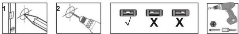 Diagram showing five different tool application steps: pinning, tool tip, checkmark, X, and screwdriver.