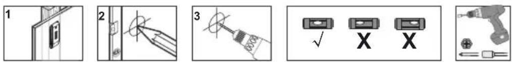 Diagram showing six-step electrical or mechanical installation steps with labeled components and checkmark indicators