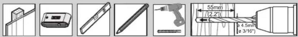 Technical diagram showing five different tool and component views with dimensions and labels