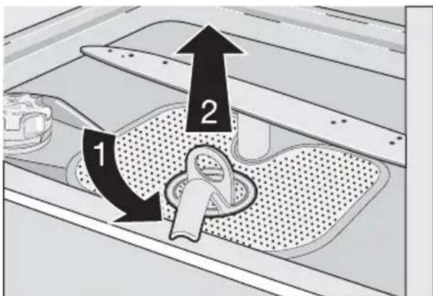 Diagram showing a mechanical component with labeled parts 1 and 2, indicating directional movement or assembly.