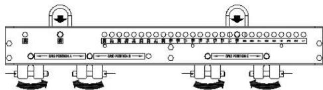 Technical diagram of a dual-chamber electrical connector with labeled ports and control buttons