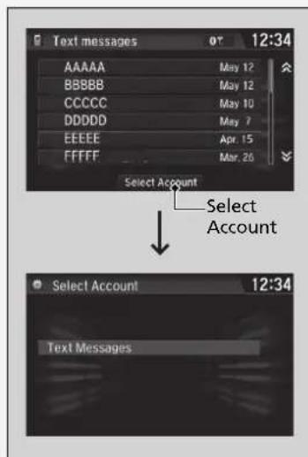 Text messages 0° 12:34 AAAAA May 12 BBBB May 12 CCCCC May 10 DDDDD May 7 EEEE Apr. 15 FFFF Mar. 26 Select Account Select Account Select Account 12:34 Text Messages